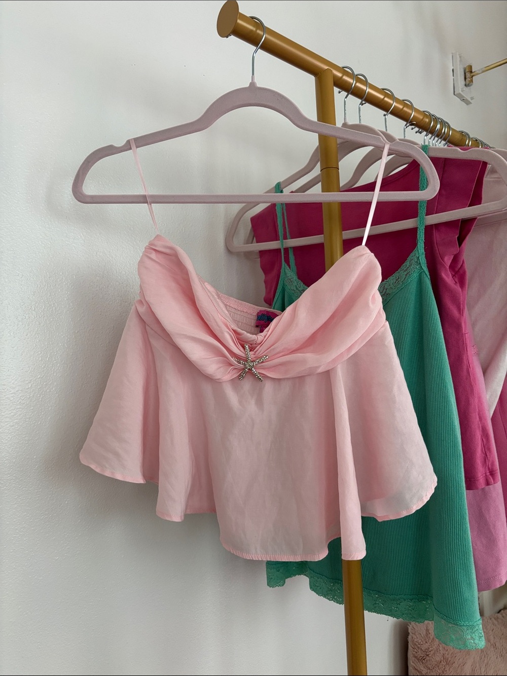 Edikted Pink Tube Top with Starfish Brooch